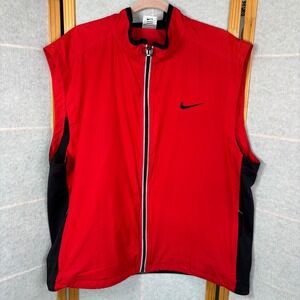 VTG 90s Nike Windbreaker Athletic Vest‎ XL Red Full Zip Mesh Swoosh Sportswear